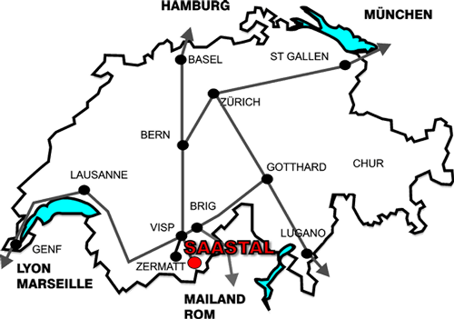 Skizze Anfahrt ins Saastal